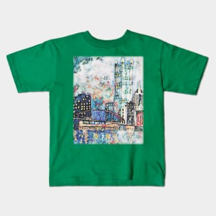 Pittsburgh Skyline / PPG / Smithfield Street Bridge original artwork by Tim Crowley Kids T-Shirt